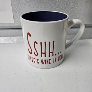 Novelty Coffee Mug SSHH There's Wine In Here White and Blue Ceramic‎